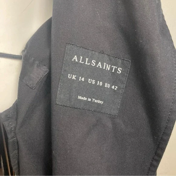 All Saints Finn Jacket women's US 10 UK 14 black long moto trench transitional‎